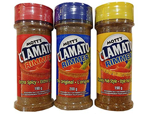 Mott's Clamato Rimmer 190g - 3 Flavours: The Original, Chunky Pub-Style & Extra Spicy (1 of Each; Total of 3 Containers) {Imported from Canada}